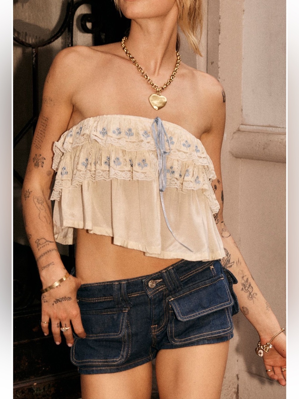 Free People Tailia Embroidered Tube Top